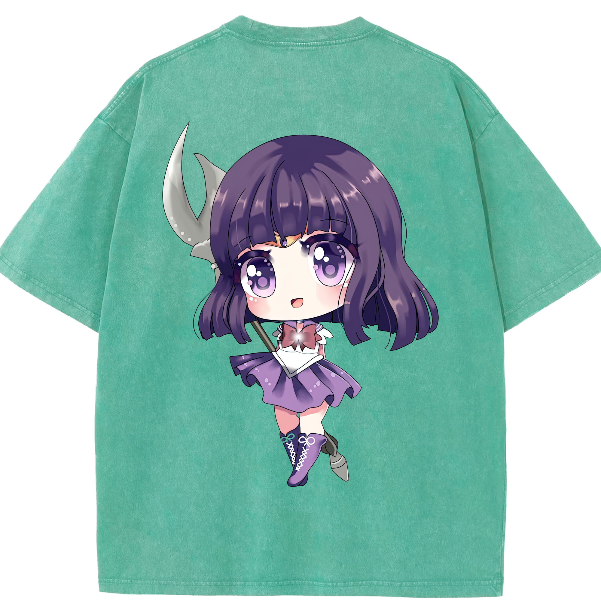 （画像用） 美少女戦士セーラームーン 土萠ほたる Sailor Moon Tomoe Hotaru （セーラーサターン；Sailor Saturn） 綿100% ヴィンテージ風 半袖Tシャツ（背面プリント）
